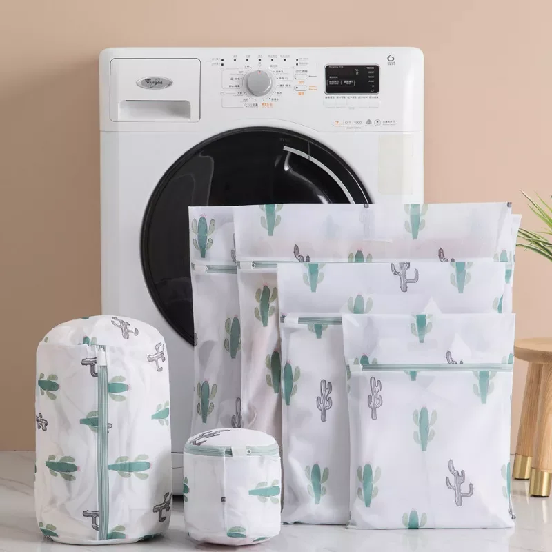 

Cactus Printing Zippered Mesh Laundry Bag Polyester Washing Net Bag For Underwear Sock Washing Machine Pouch Clothes Bra Bags