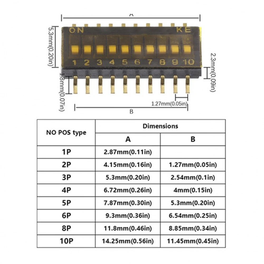 Фото DIP-переключатель 1Pin/2Pin/3Pin/4Pin/5Pin/6Pin/8Pin/10Pin 1,27 мм/2,54 мм/4 мм позиционный DIP тумблер 5 шт. №4