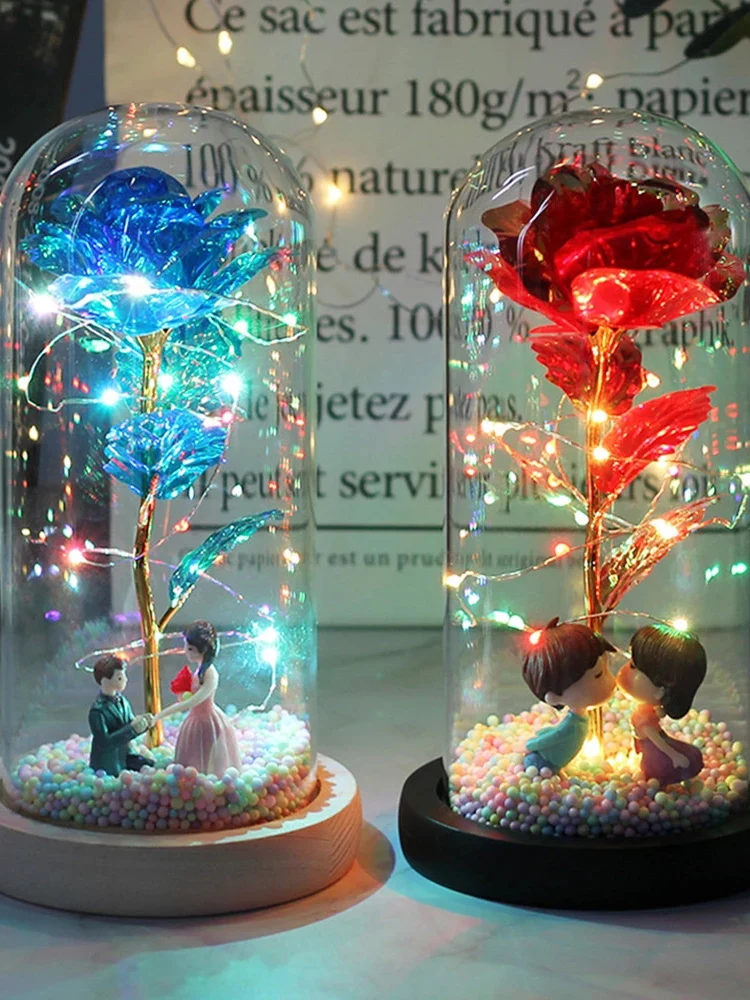 

Glass Shade LED Light Gold Foil Rose Flower Christmas Birthday Gift Valentines Day for Girlfriend and Lover Luminous Rose Light