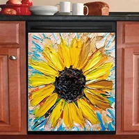 oil painting sunflower dishwasher magnet cover funny fridge sticker magnetic panel vinyl decal for home decor 23 w x 26 h