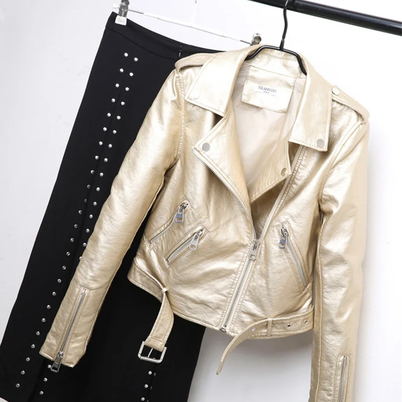 Leather Jacket Women Short 2022 Spring Autumn New Temperament Fashion Korean Version of Lapel Slim Leather Jackets Female LT221