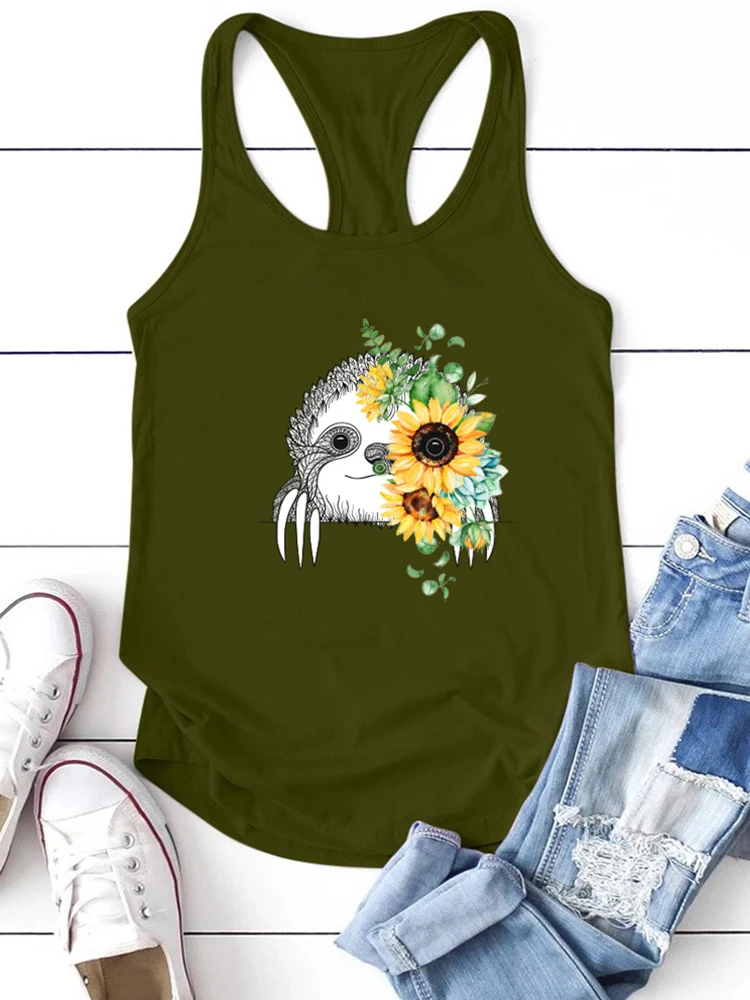 

Funny Sloth Sunflowers Printed Tanks Tops Women Summer Sleeveless Tank Tops Harajuku Casual Vacation Tee Shirt Femme 2022