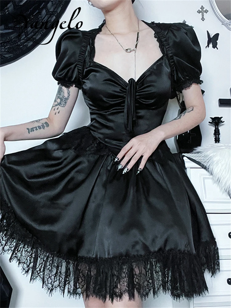 

Женское платье-футляр Yangelo, готическое черное кружевное мини-платье в стиле панк с поддержкой груди