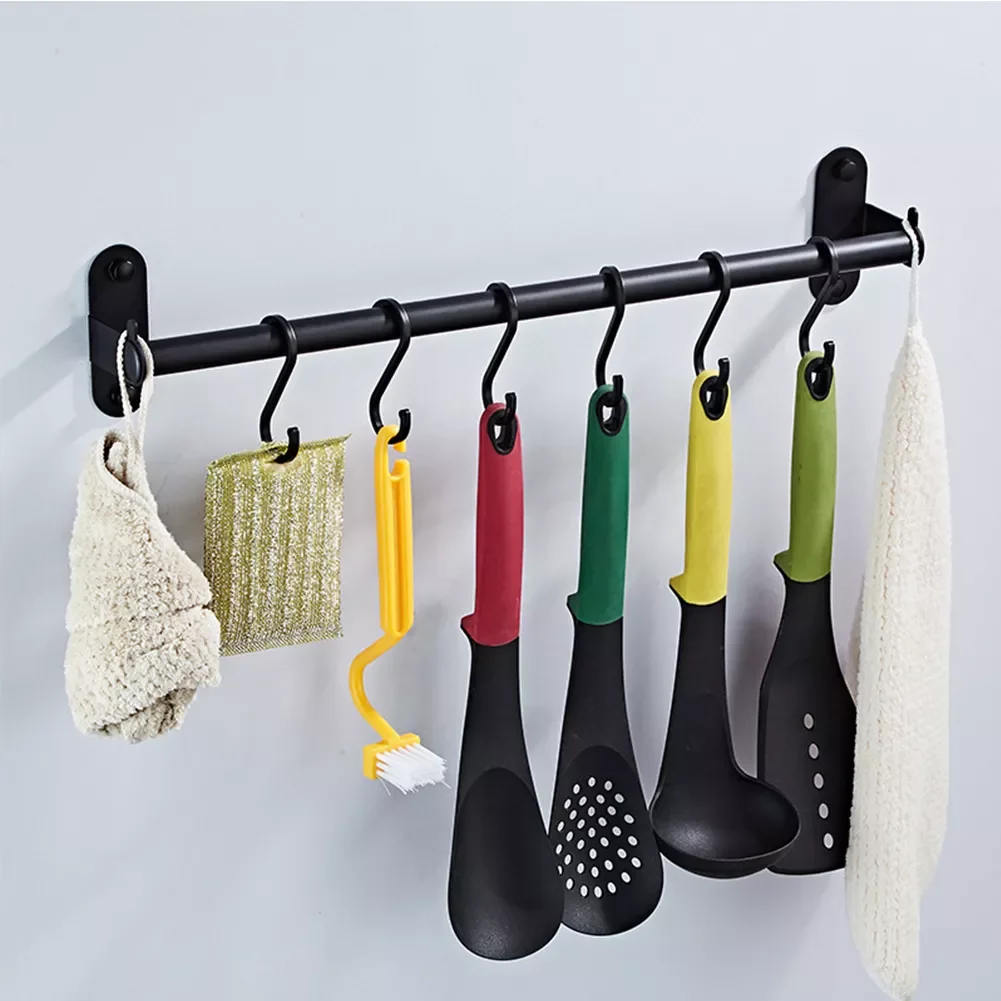 

Hardware Organizer Modern Kitchen Hanger Punched Wall Mounted Utensil Aluminum Pan Rack Storage Holder Bar Pot Cabinet Shelf