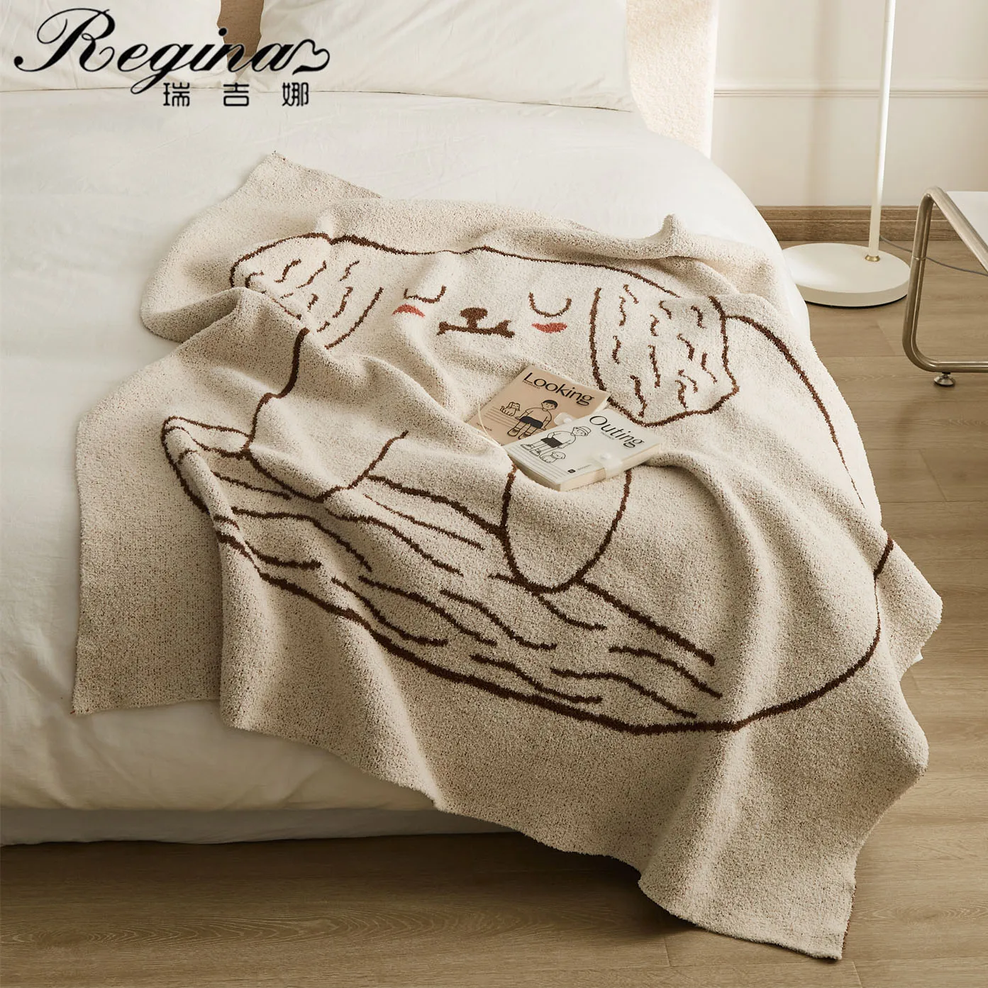

REGINA Cute Big Ears Dog Design Blanket Kawaii Super Soft Warm Cozy All Season Microfiber Sofa Bed Office Nap Leisure TV Blanket