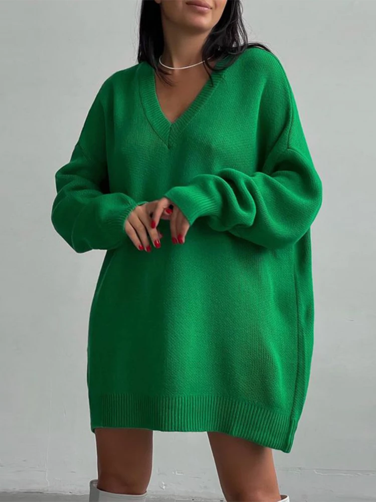 

Y2K Knitted Green Pullovers Loose Winter Long Sleeve Sweater Dress Fashion Party Casual Sexy Club Sweater Tops 2022 New