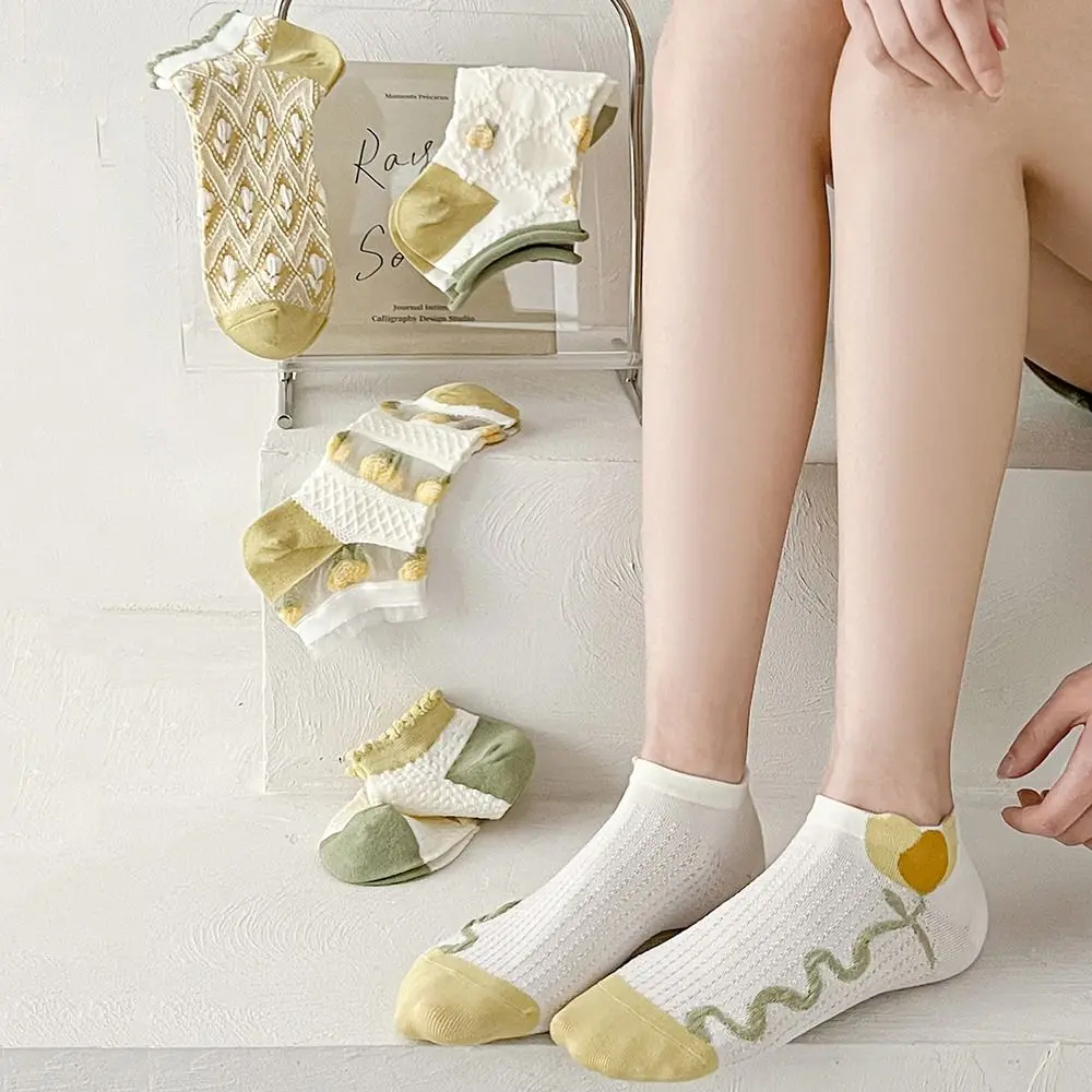 

Шелковые кружевные низкие носки для девочек, эластичные женские Чулочные изделия, женские носки, тапочки, носки-лодочки