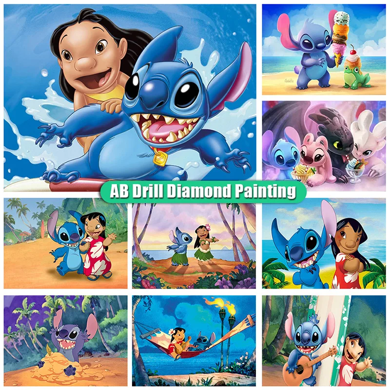 

AB Diamond Painting Disney Lilo Stitch Nani Cross Stitch DIY 5D Diamond Embroidery Cartoon Picture Mosaic Rhinestones Art Gift
