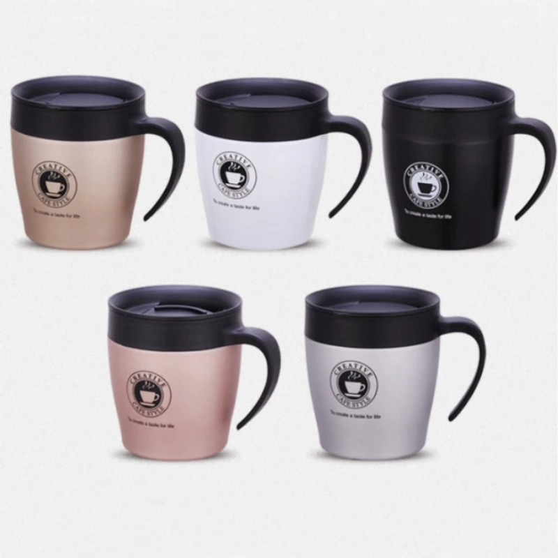 

300 мл кофейная кружка, Вакуумная чашка, термос, стальные Изолированные чашки для воды, стакан с крышкой и ложкой для смешивания, для офиса