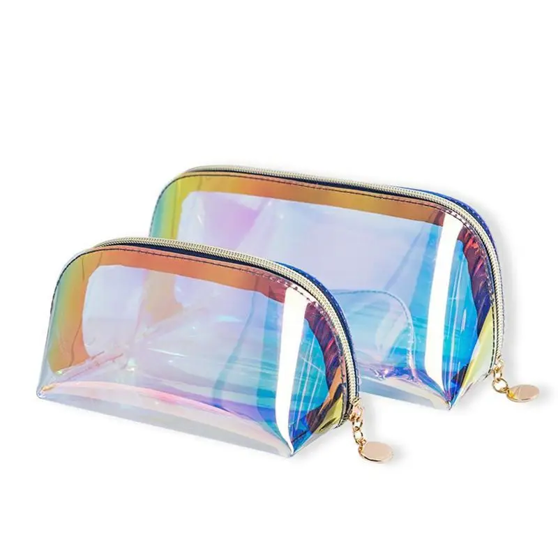 

Holographic Rainbow Shimmer Cosmetic Bag Clear Laser TPU Colorful Case Durable Makeup Bag Portable Toiletry Organizer PVC Pounch