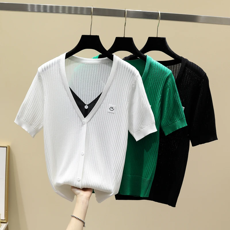 Женский тонкий свитер Однотонная футболка с V-образным вырезом повседневные топы