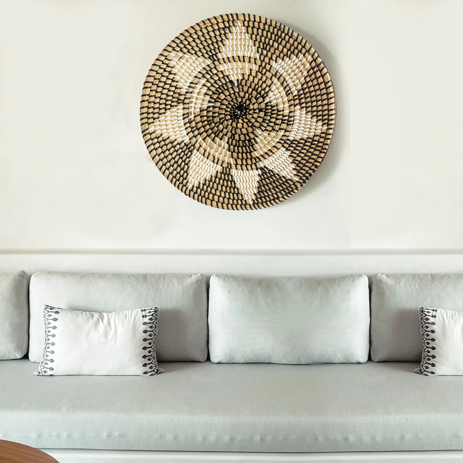 

Natural Boho Round Seagrass Fruit Bowl Rattan Hanging Decoration Woven Wall Basket Decor for Home Bedroom Living Room