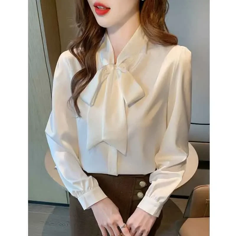 Женская шифоновая блузка с длинным рукавом и V-образным вырезом