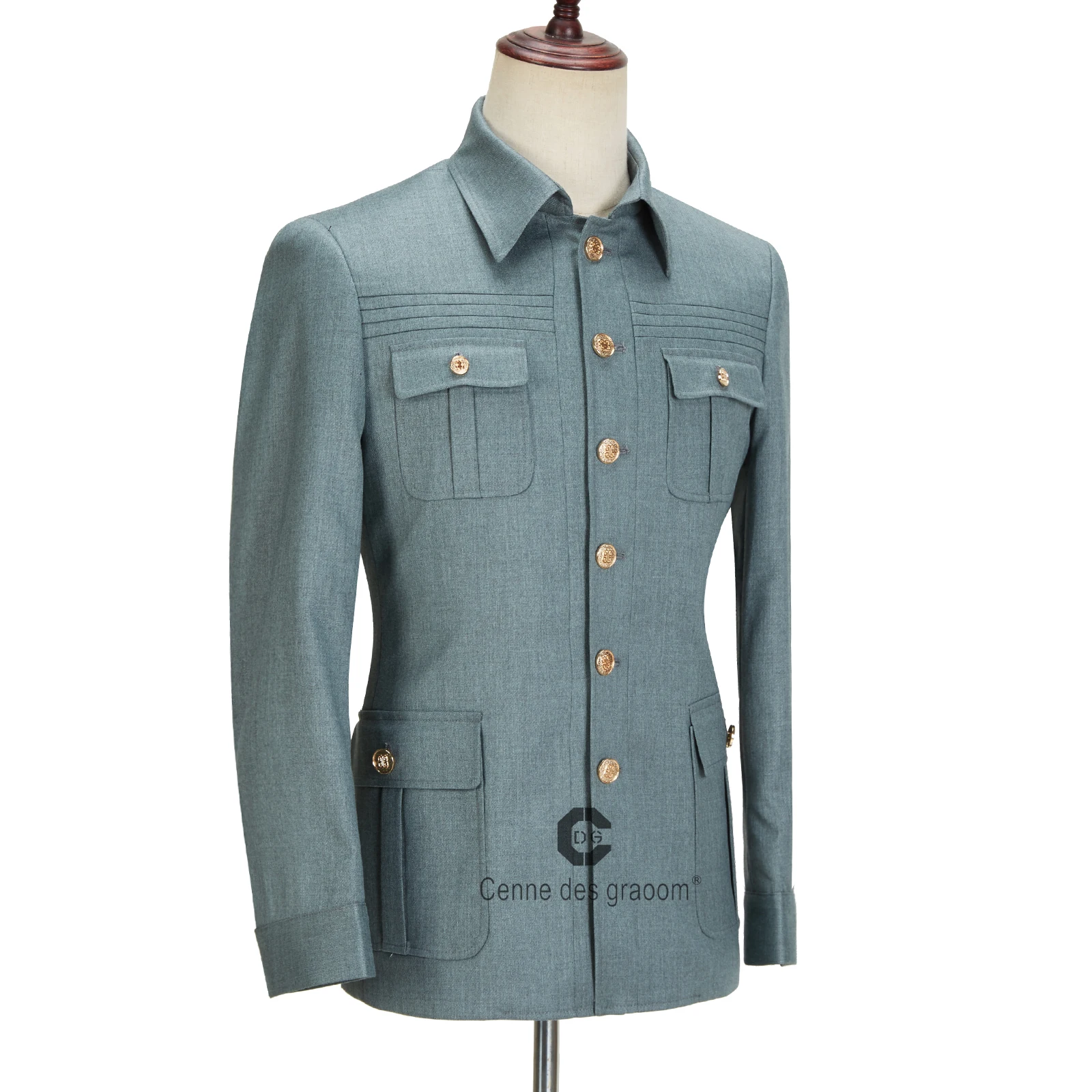 Мужские костюмы Cenne Des Graoom Safari с золотыми пуговицами и квадратным воротником