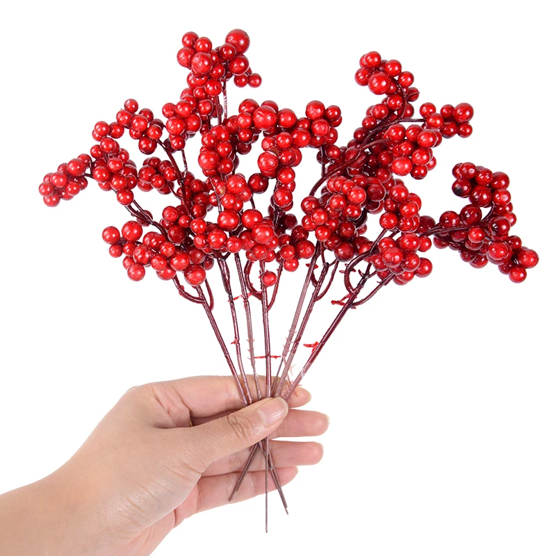 

5pcs Christmas Berry Artificial Red Gold Cherry Stamen Mini Fake Berries Flowers Ornament Xmas Tree Decor For Home New Year 2023
