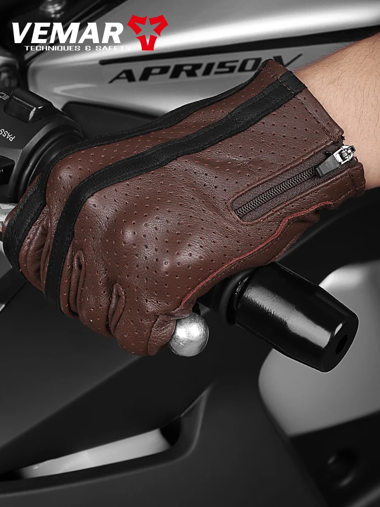 Фото Vemar Мотоциклетные перчатки Ретро кожаные Guantes Мотокросс Коричневые Luvas Мотоциклетные велосипедные перчатки Мото аксессуары для кросс-велосипеда №5