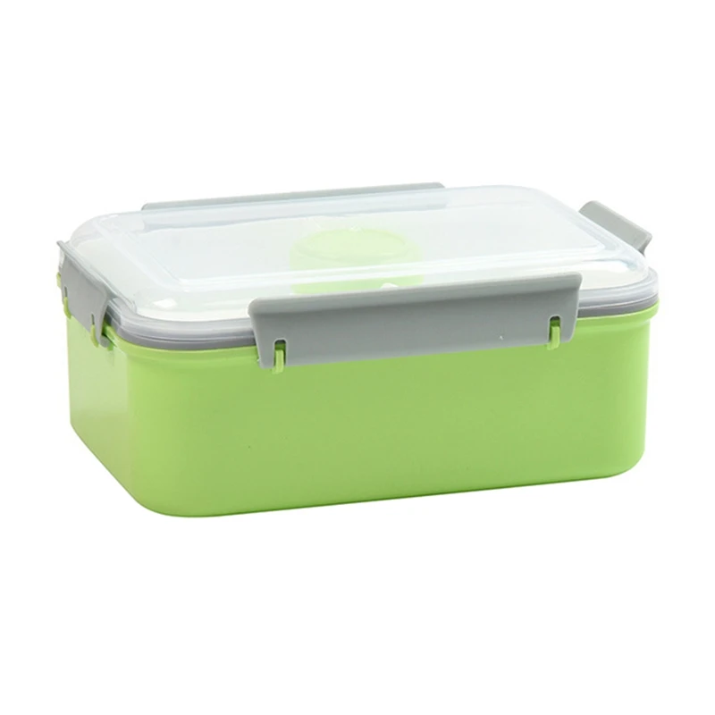 

Lunch Container Bento Box, Large 54-Oz Salad Bowl, 2-Compartment Stackable Tray For Toppings Sauce Container Green