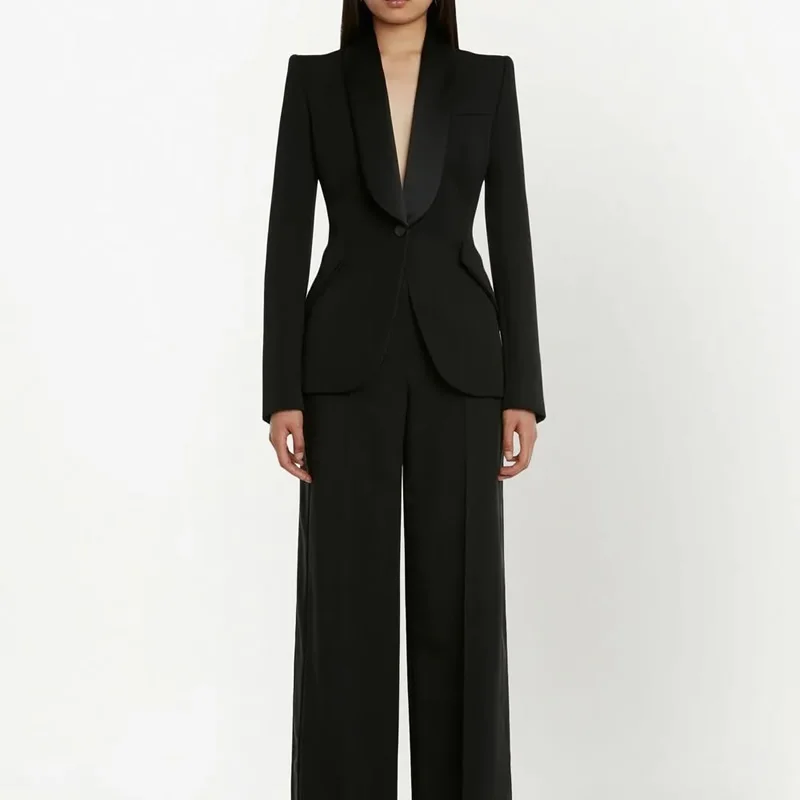 Модный жакет с отложным воротником и длинным рукавом Новый женский черный