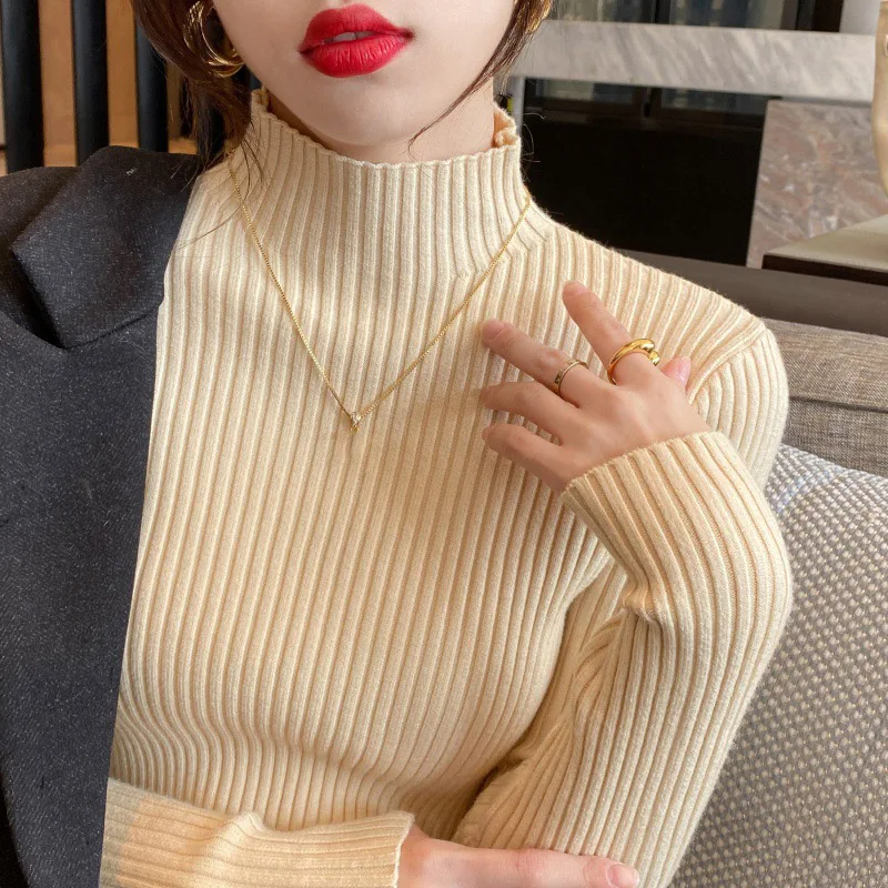 

Fashion Elegant Half High Neck Sweater With Bottom Layer For Women Thickened 2023 New Style Versatile Foreign Style Underneath