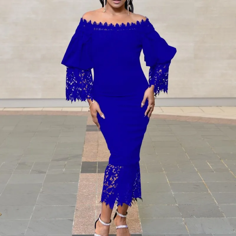 

Spring Summer Africa Clothing Long Sleeve Off The Shoulder Dress African Dresses For Women Sexy Slim Dress Office Lady Party