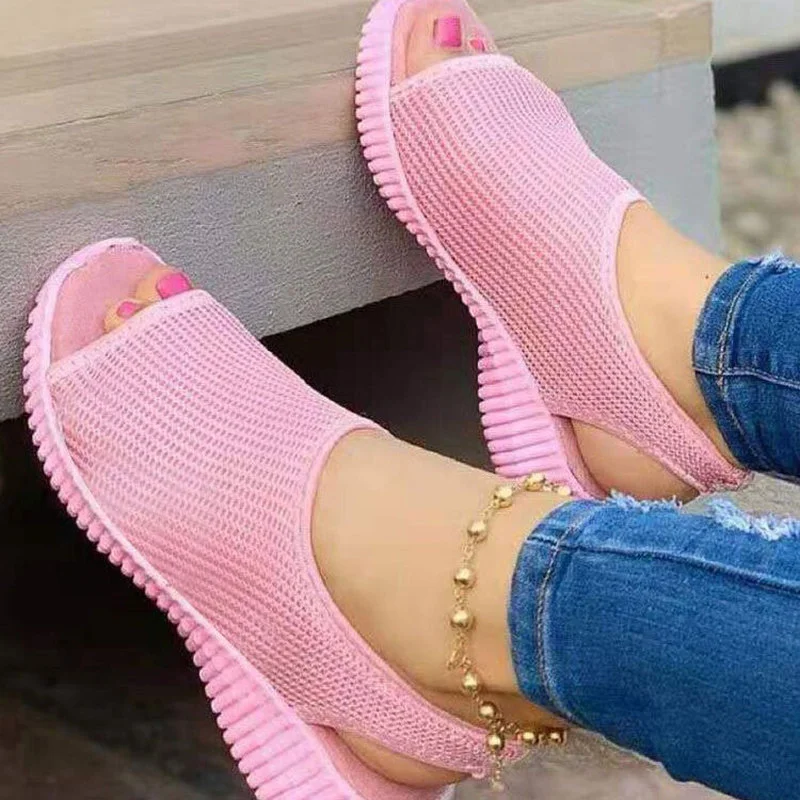 

Summer Women Sandals Casual Mesh Open Toe Solid Ladies Wedge Chaussure Femme Hollow Out Slip-On Sandalias Shoes for Women 2022