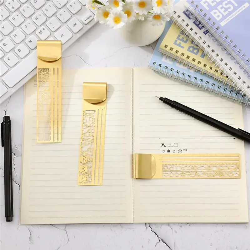 Фото Набор латунных зажимов M12K (3 шт.) с 2 тонкими ручками, для трафаретов для планеров и дневников (3 узоров), декоративный аксессуар для блокнотов №2