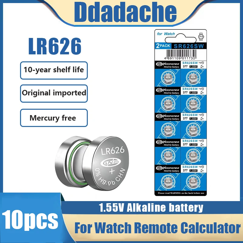 

Cheap Sale 10pcs AG4 377A LR626 SR626SW 100% Original Battery Button for Watch Electronic Clock Movement Gifts