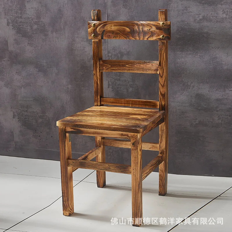 Fir Charcoal Grilled Chair Solid Wood Dining Chair High Back Dining Chair Hot Pot