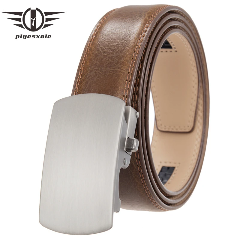 

New Arrival Men Holeless High Quality Tan Brown Leather Ratchet Belt With Automatic Buckle Waist Belt Casual Belts Male G1194