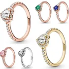 Женское кольцо из серебра 925 пробы, со сверкающим розовым сердечком