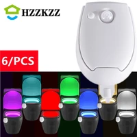 6pcs led 8 colors waterproof toilet led wc toilet lamps luminaria bedside backlight smart pir motion sensor toilet night light
