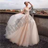 charming wedding dresses appliques vestidos de novia o neck 34 sleeve luxury bride gown a line see through robe de mariee