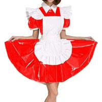 hot selling sissy red and white stitched maid pvc dress cosplay costume customization