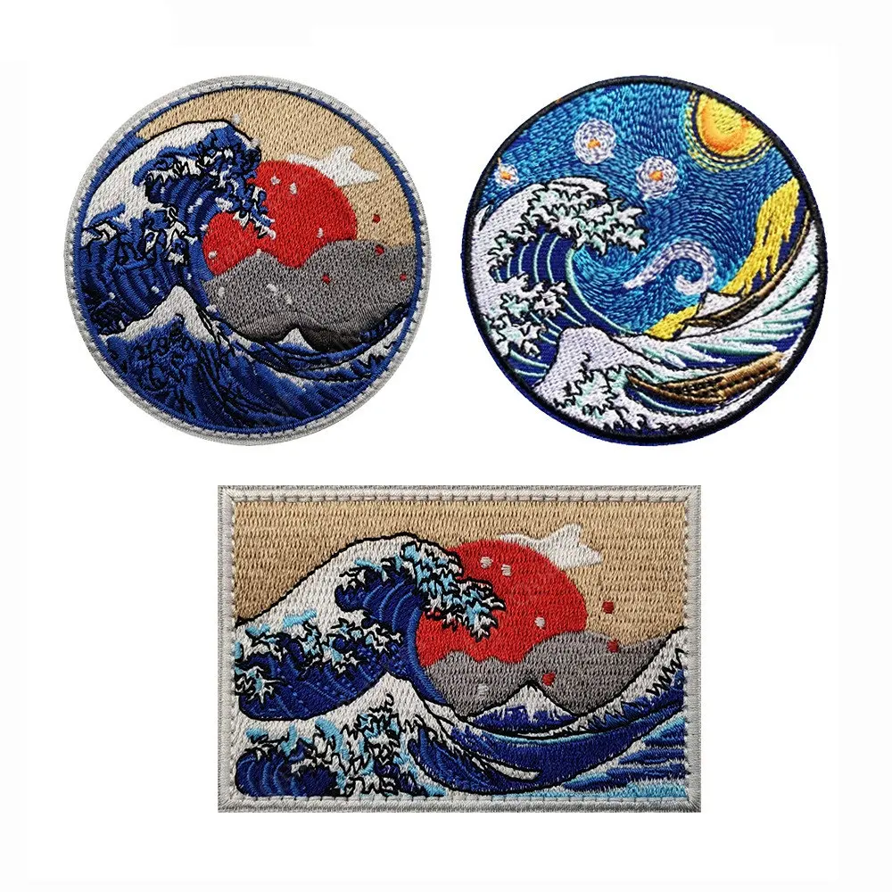 

Ukiyoe вышивка Волшебная наклейка значок Kanagawa Oonami значок для морального духа вышитая наклейка на руку морские волны звездное небо