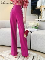 2022 summer new high waist slimming draped suit pants ladies fashion solid color buttons decorative trousers for women