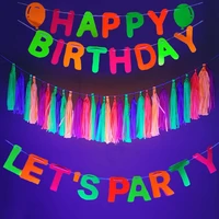 glow in the uv light party accessories neon paper tassels garland and banner birthday party wedding uv glow party decoration