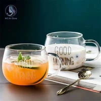 letter printed good morning transparent creative glass coffee tea drinks dessert breakfast milk cup glass mugs handle drinkware