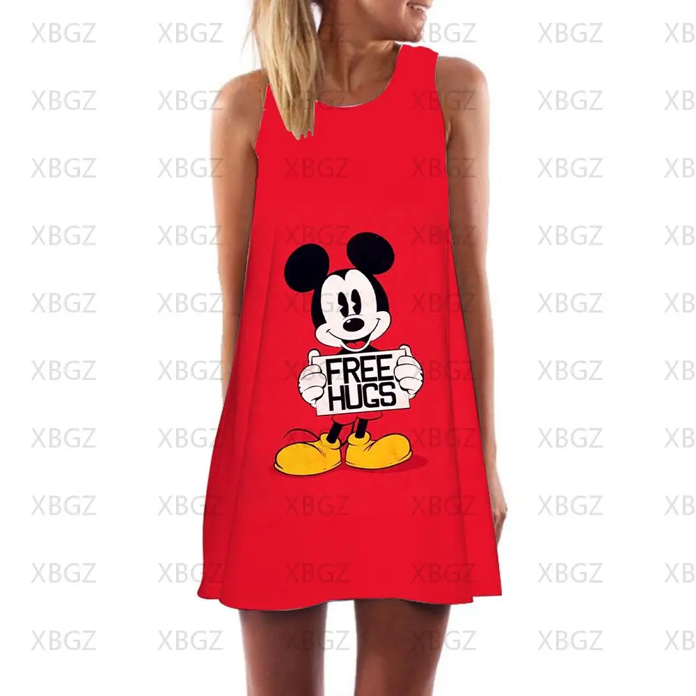 Women's Summer Dress Mickey Beach 3D Print Elegant Dresses Disney Woman 2022 Minnie Mouse Sleeveless Sundresses Boho Luxury Y2k