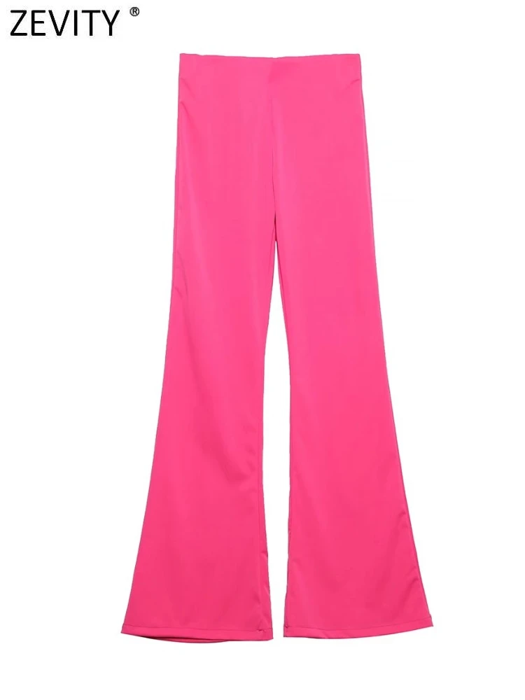 

Zevity Women Fashion High Elastic Waist Solid Flare Pants Female Chic Basic Casual Slim Long Trousers Pantalones Mujer P1297