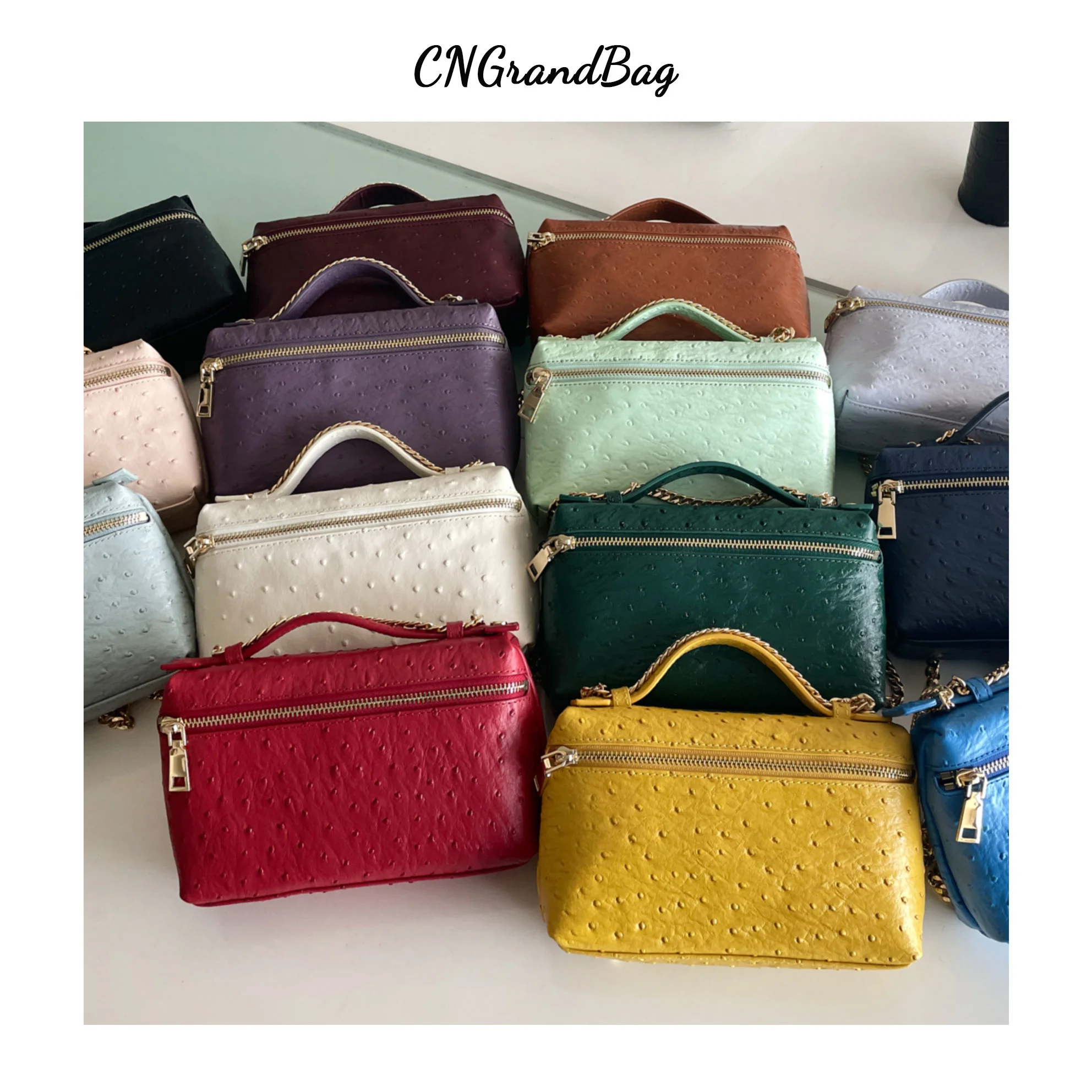 

New Fashion Genuine Leather Ostrich Small Flap Bag Women Crossbody Chain Purse Crocodile Pattern Colorful Summer Shoulder Bag