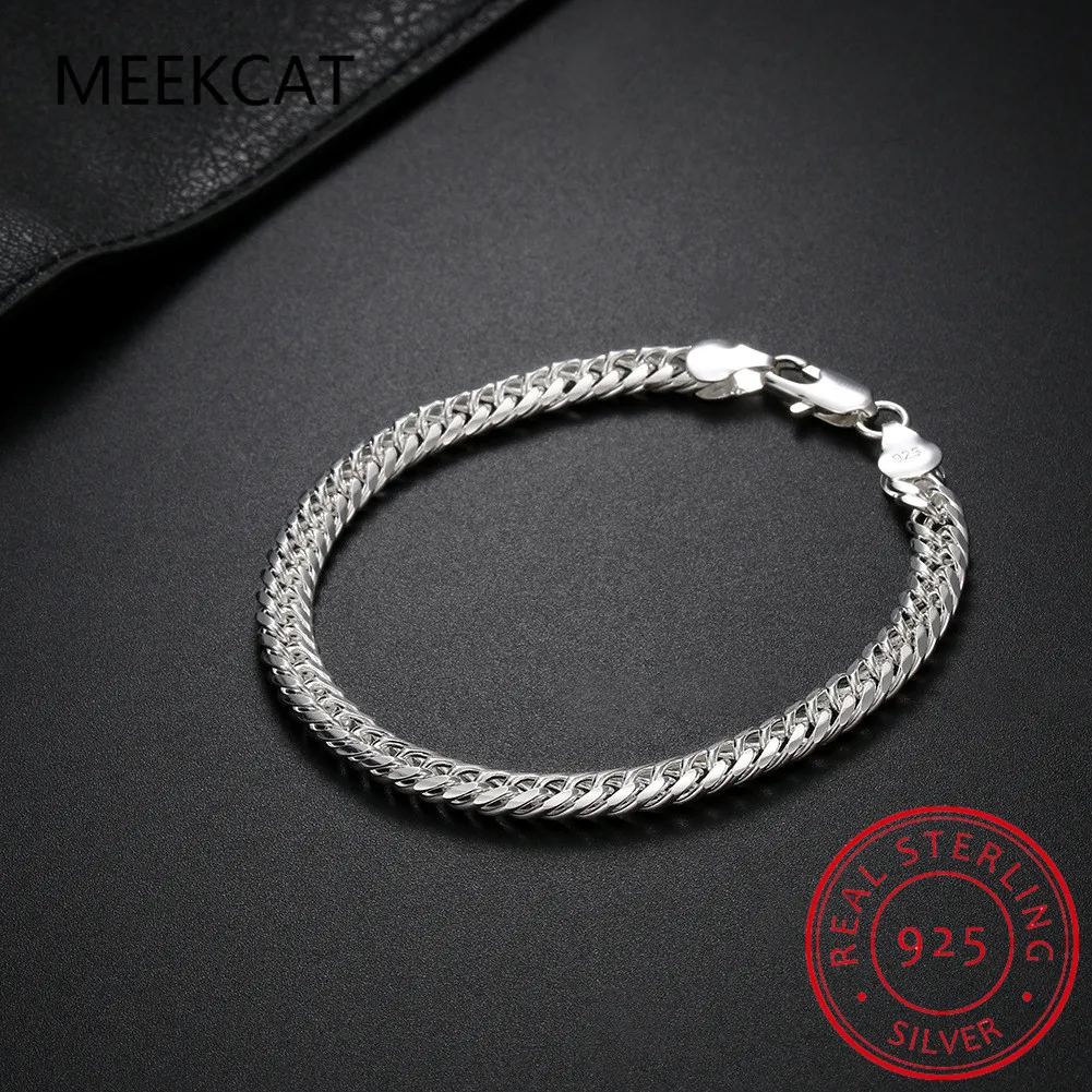 

925 Silver 18K Gold 6MM Full Sideways Bracelet Chain For Men Women Fashion Jewelry Gifts Pulseiras De Prata