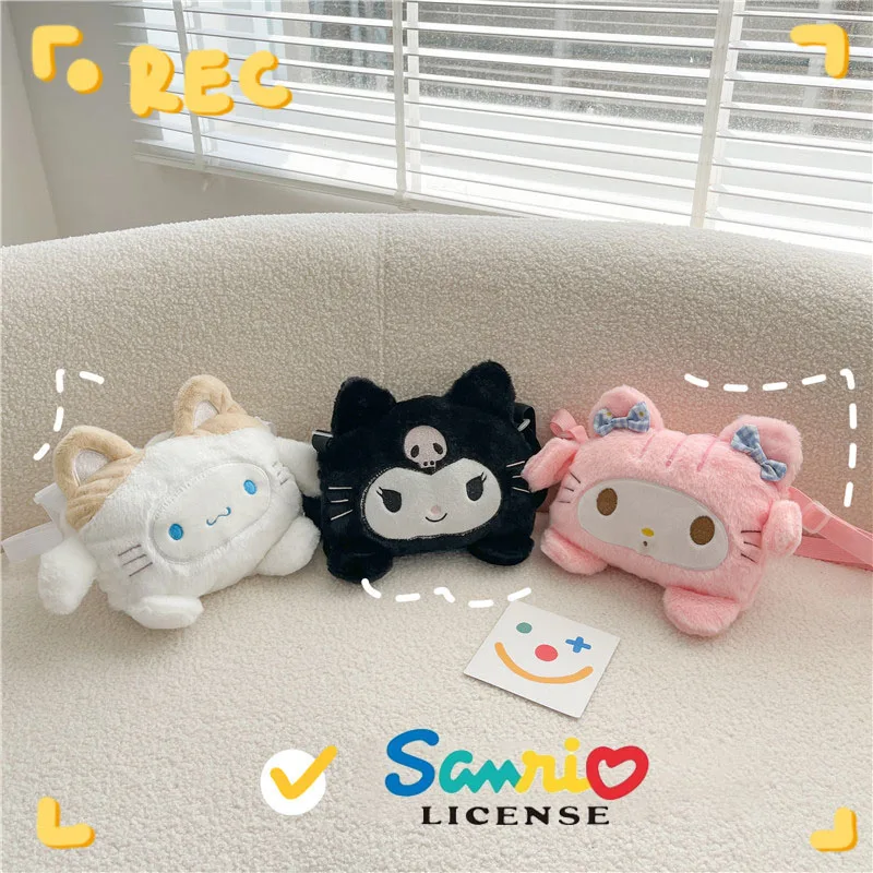 

Kawaii Sanrio Kuromi My Melody Cinnamoroll Cute Plush Doll Shoulder Bag Cartoon Crossbody Small Bag Girls Anime Gift Kids Toys