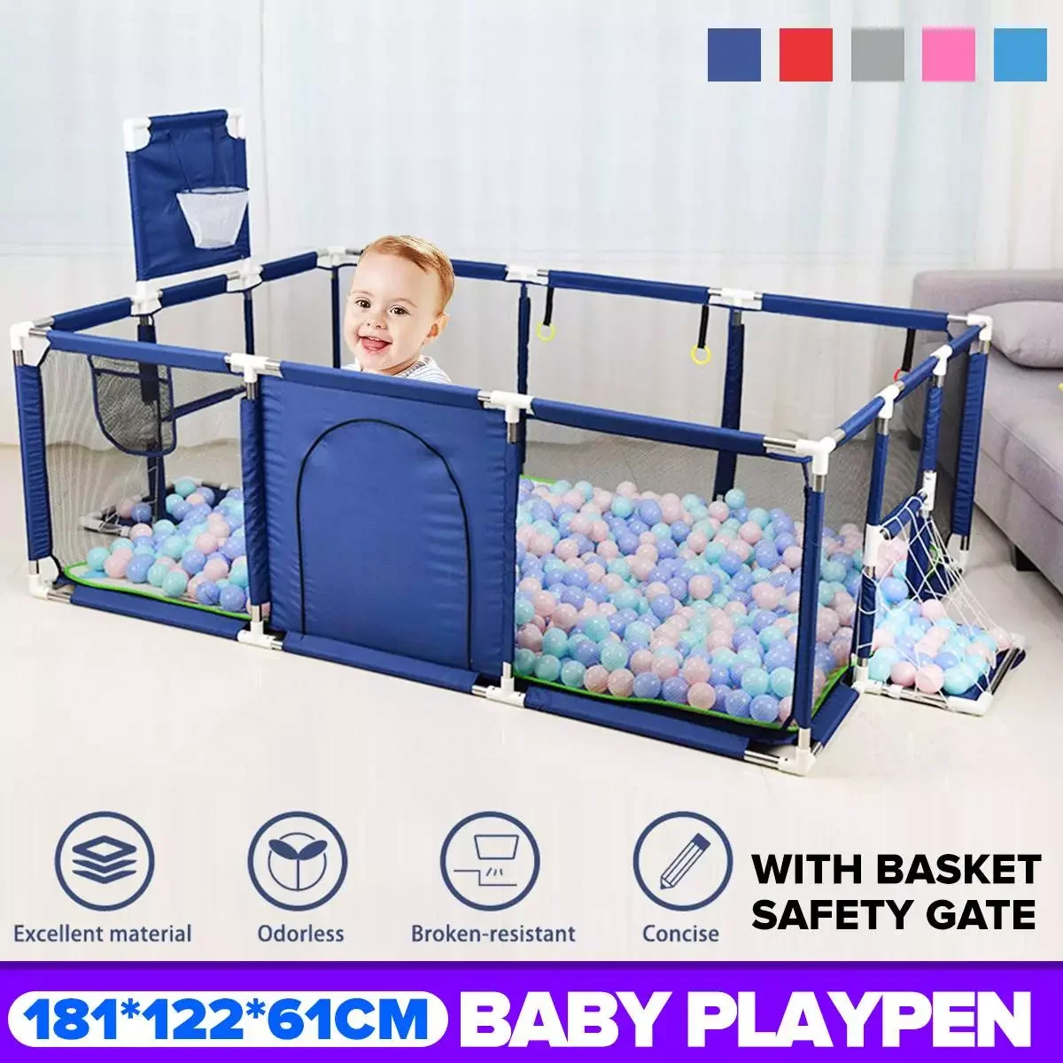 

180x200cm Baby Playpen Baby Fence for Children Large Dry Pool Baby Playpen Safety Indoor Barriers Home Playground Park US STOCK