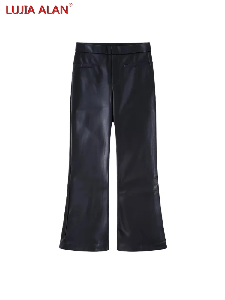 

Женские черные брюки до щиколотки из искусственной кожи, лидер продаж, женские свободные брюки с высокой талией, Повседневная Уличная одежд...