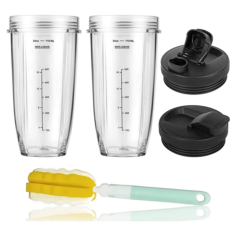

2 Pack 24OZ Blender Cups Blender Cups Accessories With Cup Brush For Ninja Auto IQ BL450 BL454 BL456 BL480 BL482 BL640