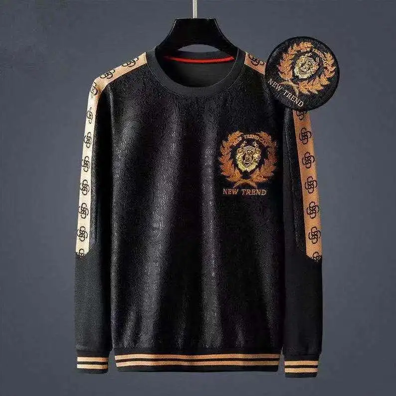 

2022 autumn and winter new dark pattern jacquard round neck long-sleeved sweater men's stitching large size Korean men's T-shirt