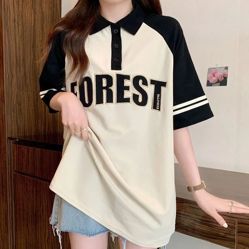 Пуловер Женский свободного покроя с коротким рукавом и надписью топ в стиле