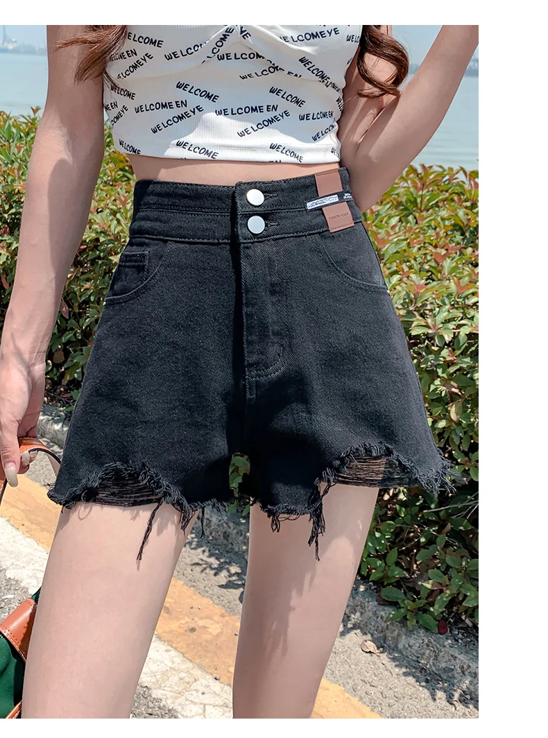 High waisted denim shorts for women's summer 2023 new Korean version A-line loose fitting and slim slim with a raw edge hot pant