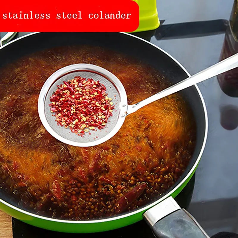 

5/10/12.5cm 304 Stainless Steel Colander Filter Long Handle Oil Spoon Fine Mesh Colander Sifter Sieve Kitchen Strainer Spoon