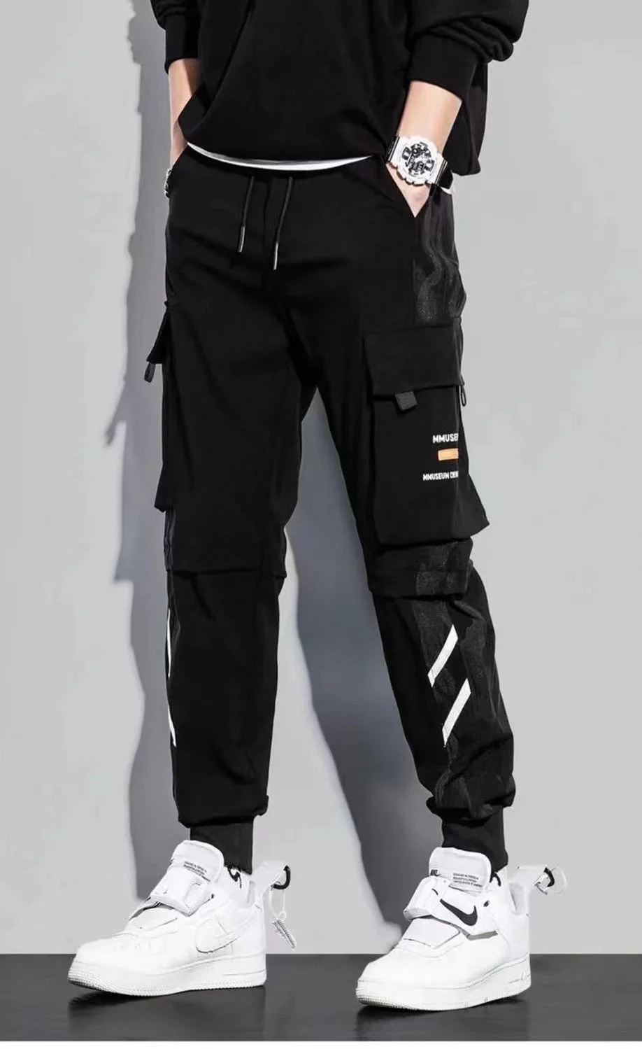 

Брюки-карго мужские/женские классические, повседневные штаны для бега, с лентами, брюки-султанки, облегающие, с несколькими карманами, J5, весна